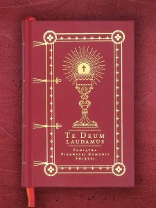 Pamiątka Pierwszej Komunii Świętej, karminowa, dla chłopców